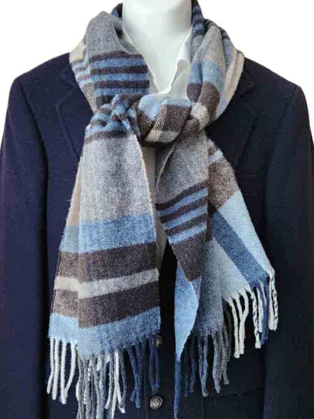 Italian Woollen Treasures Winter Wool Scarf 100% Wool 11”x70” Fringe Men's